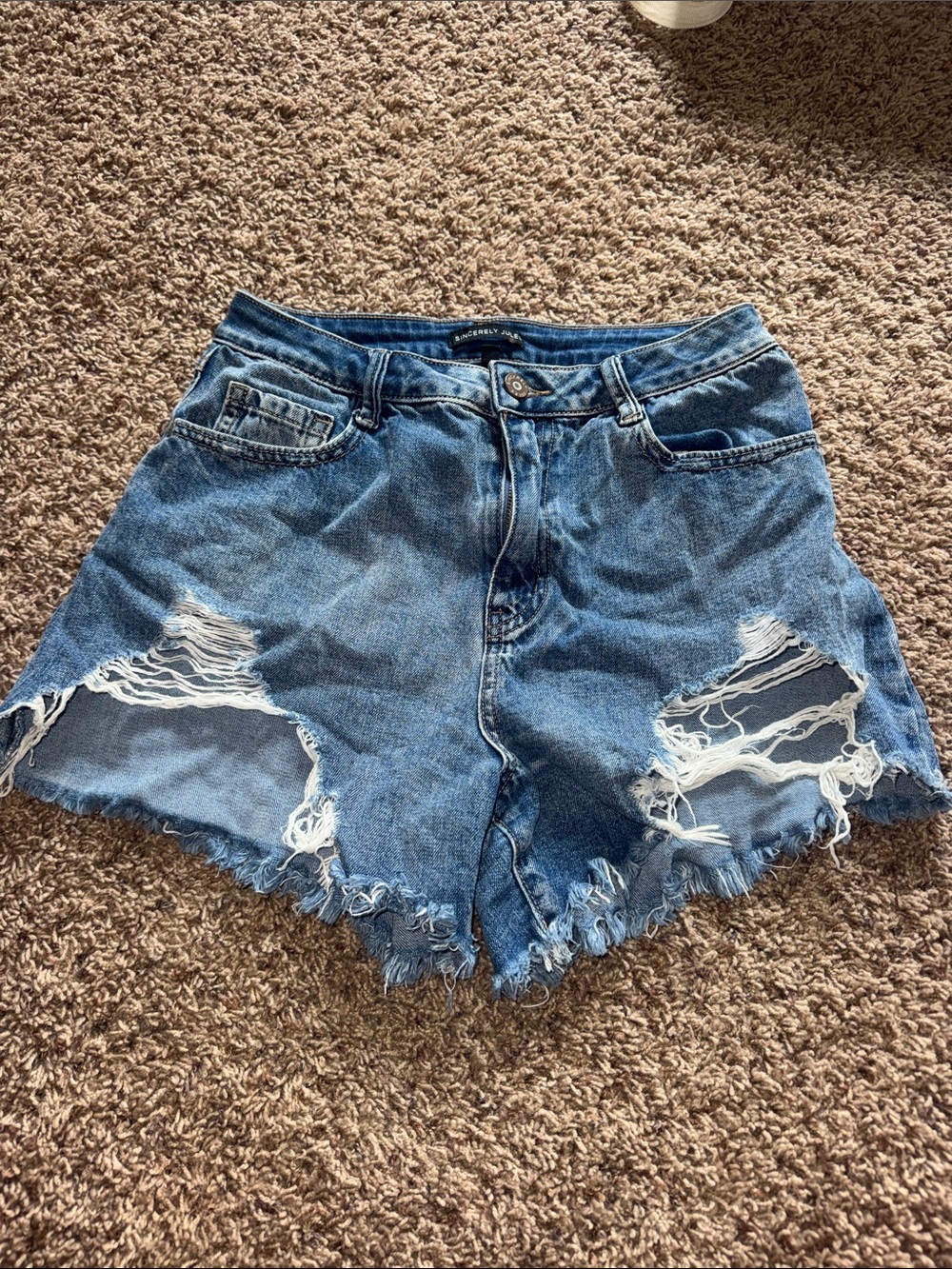 High-Waist Distressed Denim Shorts